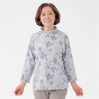 日本製カットソー 花柄 楊柳素材7分袖 レディス 着楽美(きらび) CPN-679787AB(ウスムラサキ-S)