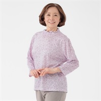 日本製カットソー 小花柄 リヨセル綿素材7分袖 レディス 着楽美(きらび) CPN-679789AB(ウスアカ-S)