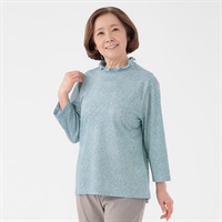 日本製カットソー 小花柄 リヨセル綿素材7分袖 レディス 着楽美(きらび) CPN-679789AB(ウスミドリ-S)