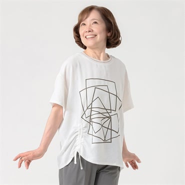 Tシャツ ドロスト付き幾何柄プリント レディス 着楽美(きらび) JE-261850B