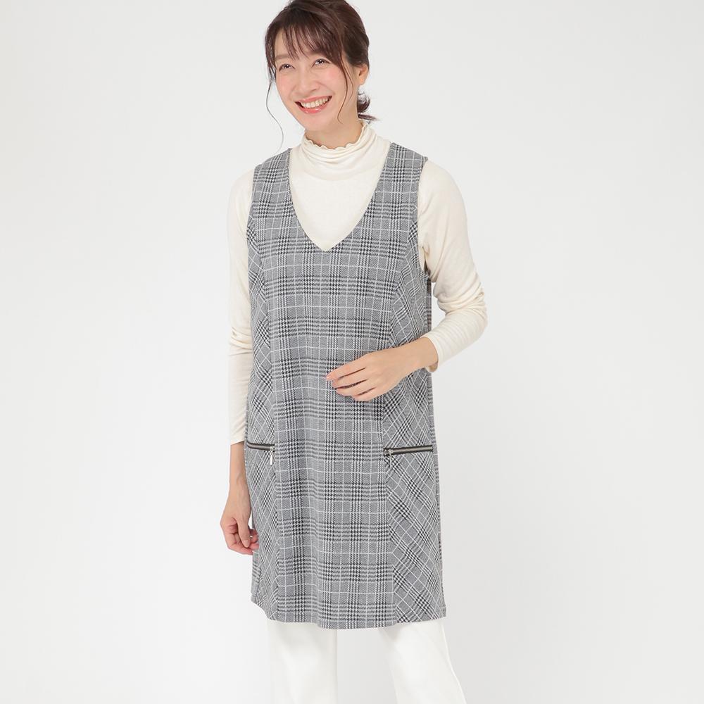 美品✨ ICB　オンワード樫山　チェック柄　ジャンパースカート　ダークグレー9号 新品タグ付き 23区denim ロングタイトスカート シンプル レンガ