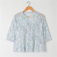 カットソー 萩柄 プリーツ7分袖 レディス 着楽美(きらび)(ウスアオ-S)