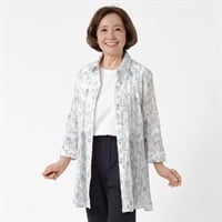 羽織シャツ 更科プリント7分袖 レディス 着楽美(きらび) FU-1046-N(アオ-S)