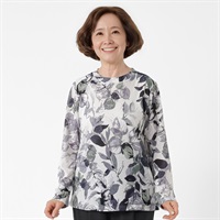 カットソー 長袖 大葉柄 レディス 着楽美(きらび) AP-6766856(アイボリー-S)