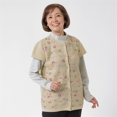 日本製ニットベスト 小花がら レディス 着楽美(きらび) AP-6715851