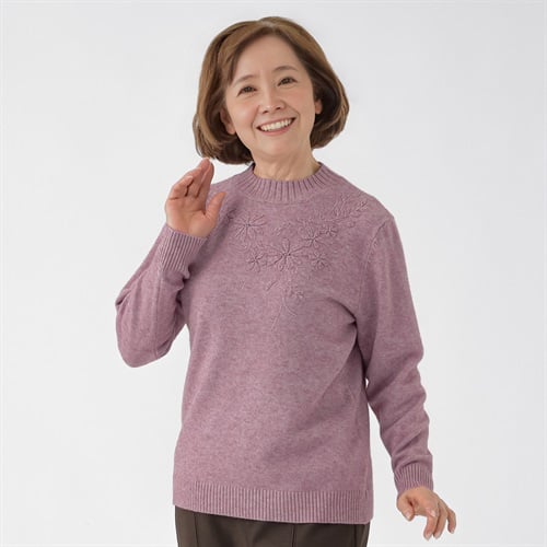 もちもちニット ハイネックプルオーバー レディス 着楽美(きらび) IN-261748YA(ウスアカ-S)