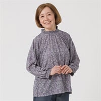 カットソー 楊柳調花柄 ７分袖 レディス 着楽美(きらび) CPN-679813AB(ムラサキ-S)