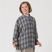シャツ 62丈 ちび衿 チェック柄 長袖 レディス 着楽美(きらび) FU-1093-N(コイアオ-S)
