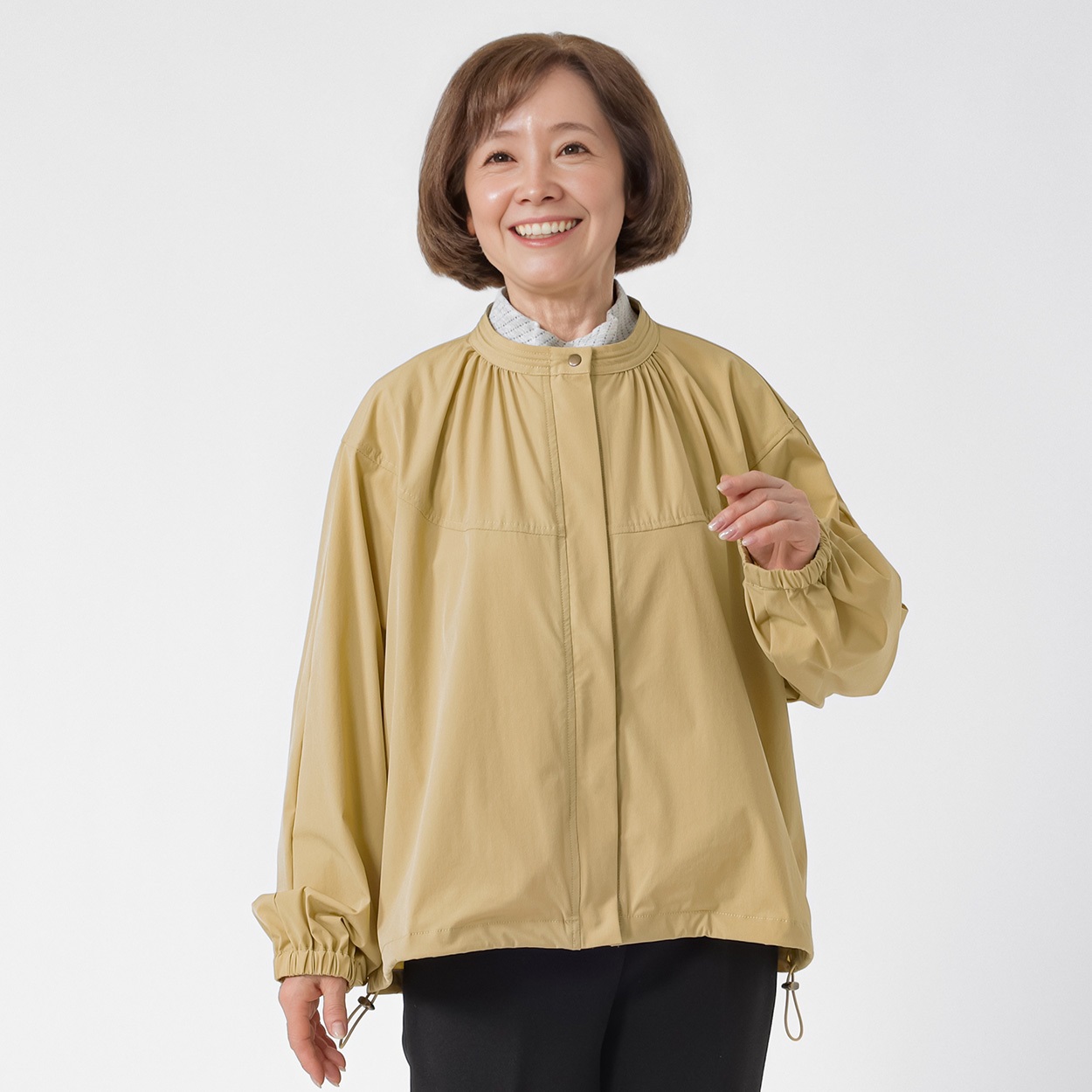 ジャケット 62丈 長袖バンドカラー レディス 着楽美(きらび) FU-1096-N(キイロ-M)