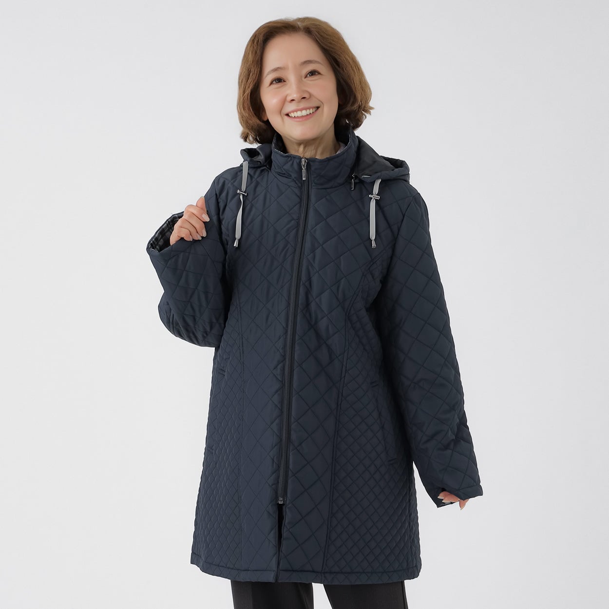 キルトジャケット 78丈 中綿キルト 裏チェック  レディス 着楽美(きらび) JE-263867B(コイアオ-XL)
