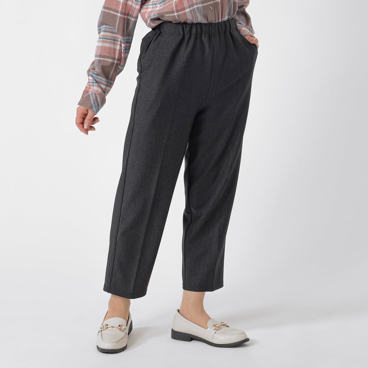 パンツ 55丈 メランジハイテンション生地 レディス 着楽美(きらび) KO6A71225-08E(クロ-LL)