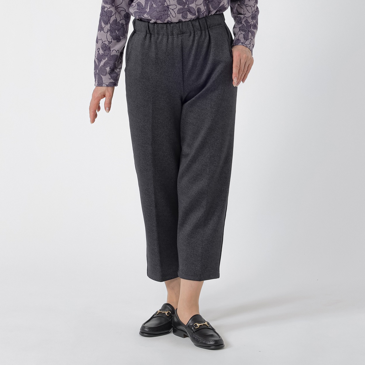 パンツ 55丈 めちゃらく・汚れにくいツイル柄 レディス 着楽美(きらび) KO6A74262-08E(チャコ－ルグレ－-M)