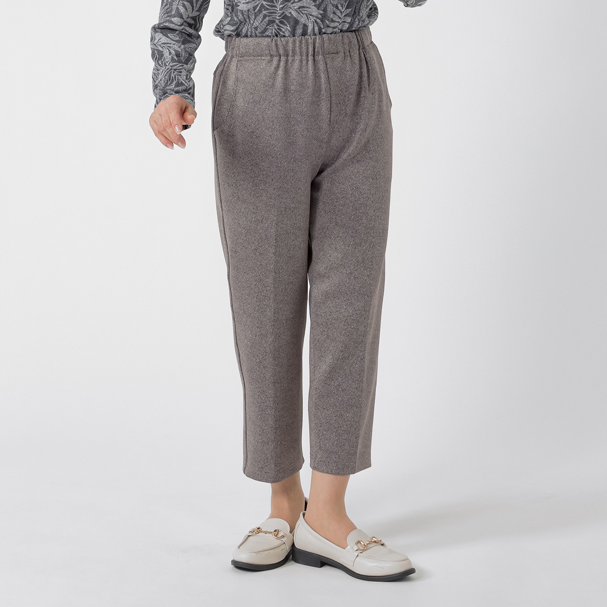 パンツ 55丈 めちゃらく・汚れにくいツイル柄 レディス 着楽美(きらび) KO6A74262-08E(チャ-M)