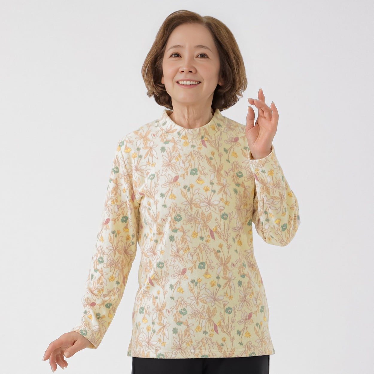 カットソー 起毛シャーリング衿 レディス 着楽美(きらび) IN-364540Y(キイロ-M)
