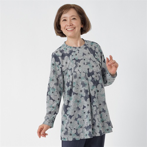 チュニック 花柄杢 70丈 レディス 着楽美(きらび) AP-6766861(アオ-S)