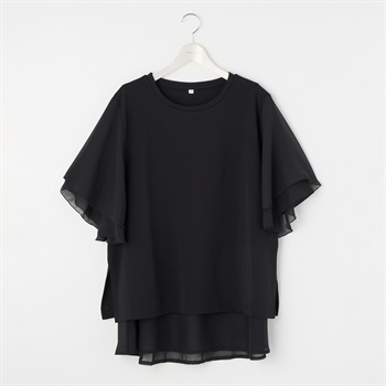 値下げ★【新品】noannu ピンストライプ細見え♡黒チュニック5L大きいサイズ TOPVALU＊シフォン使いチュニック レディス 大きいサイズ noannu