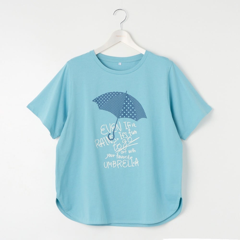 オーガニックコットン 裾ラウンド傘プリントTシャツ レディス