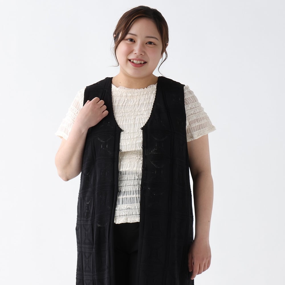 Fit me clothing＊透かし編ニットロングジレ レディス 大きい