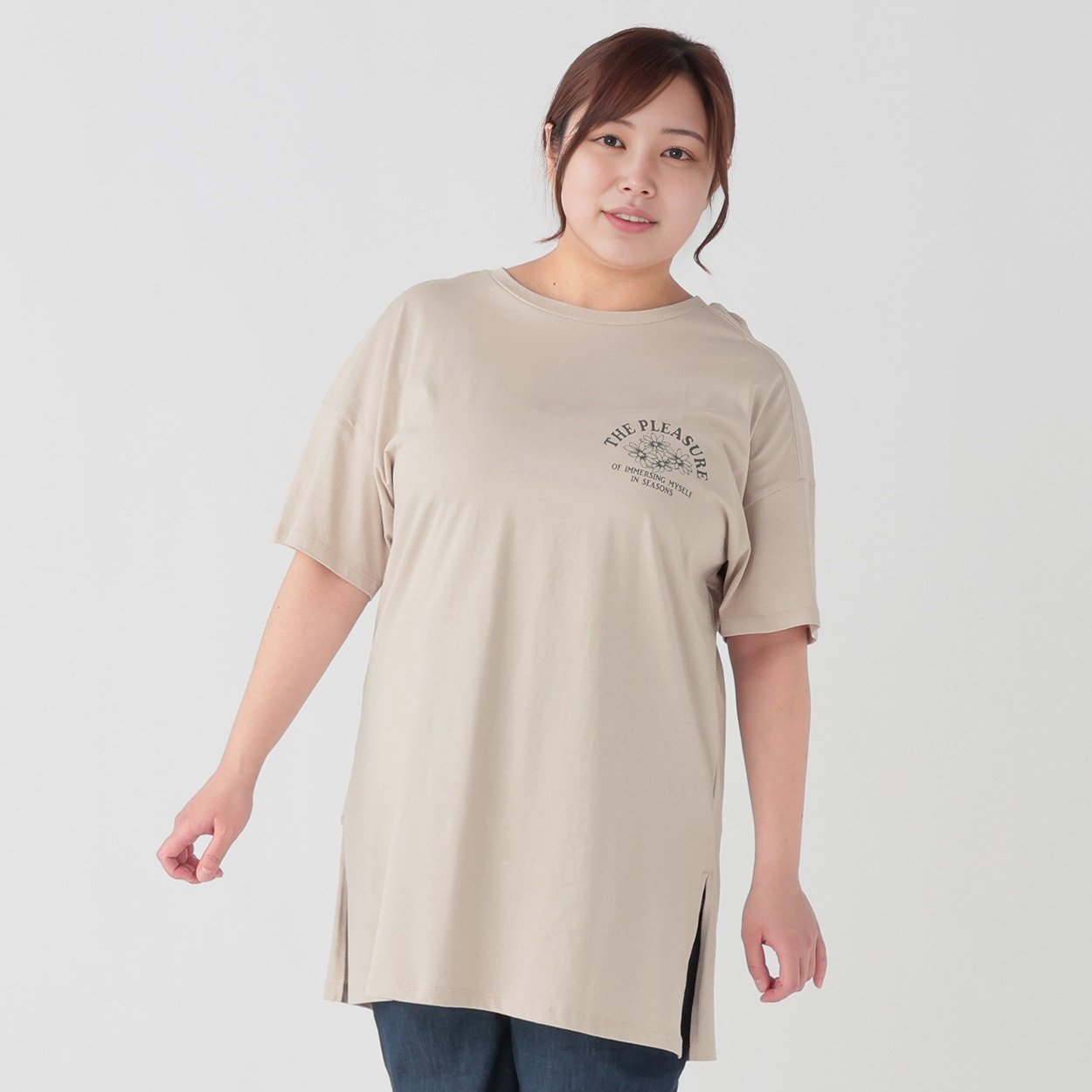 【ペロリ】ユニマリダウン 150cmと160cm オーガニックコットン後ろタック胸プリントチュニック レディス