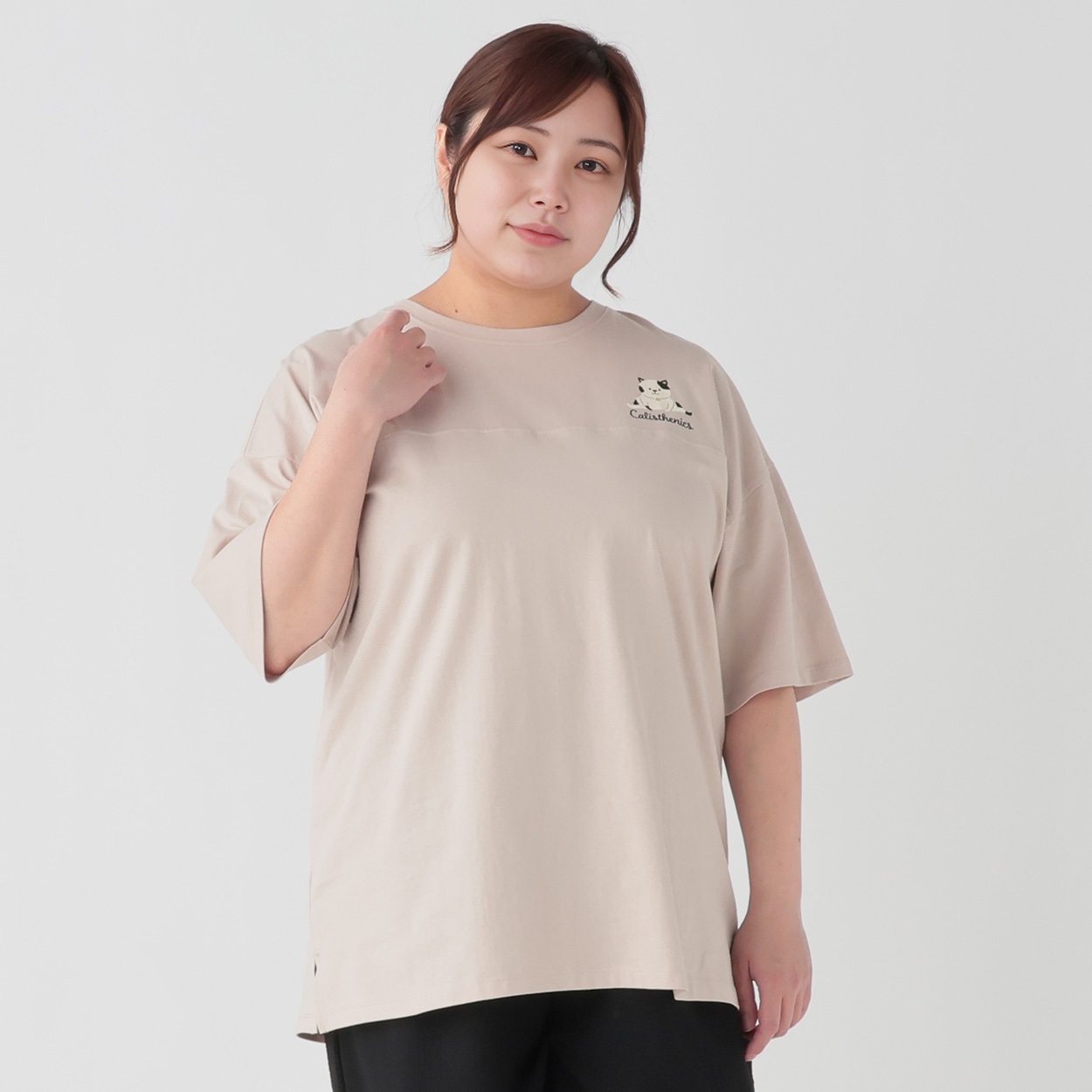 オーガニックコットン胸切替ねこ胸プリントTシャツ レディス