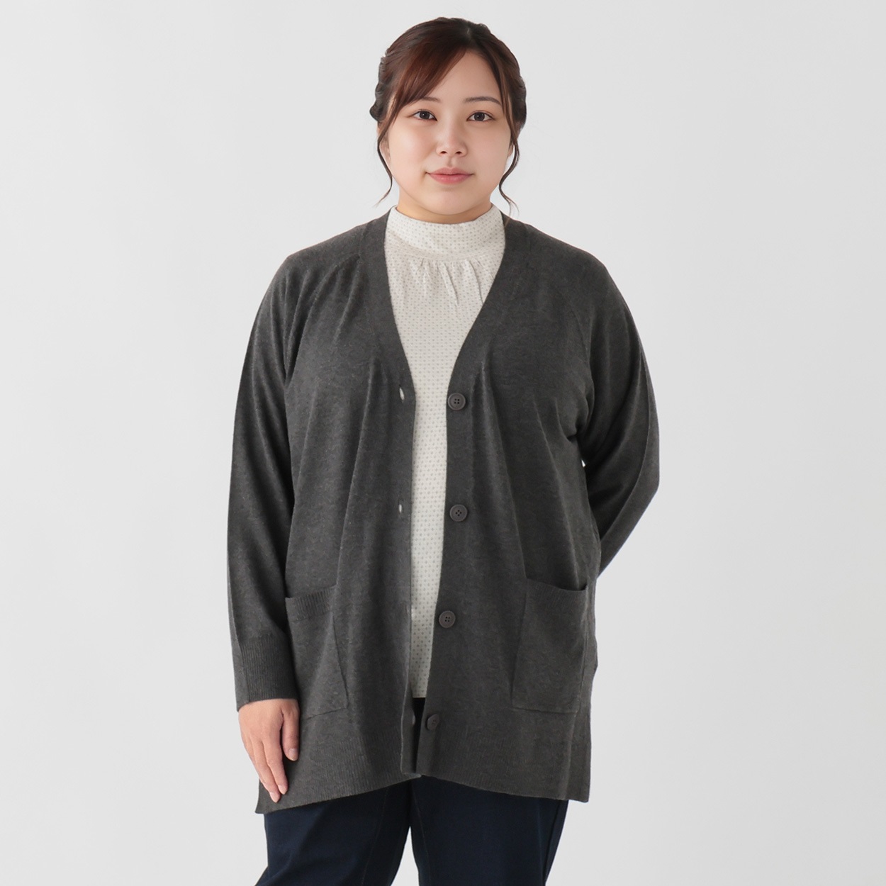 TOPVALU＊ミドル丈V首カーディガン レディス 大きいサイズ noannu