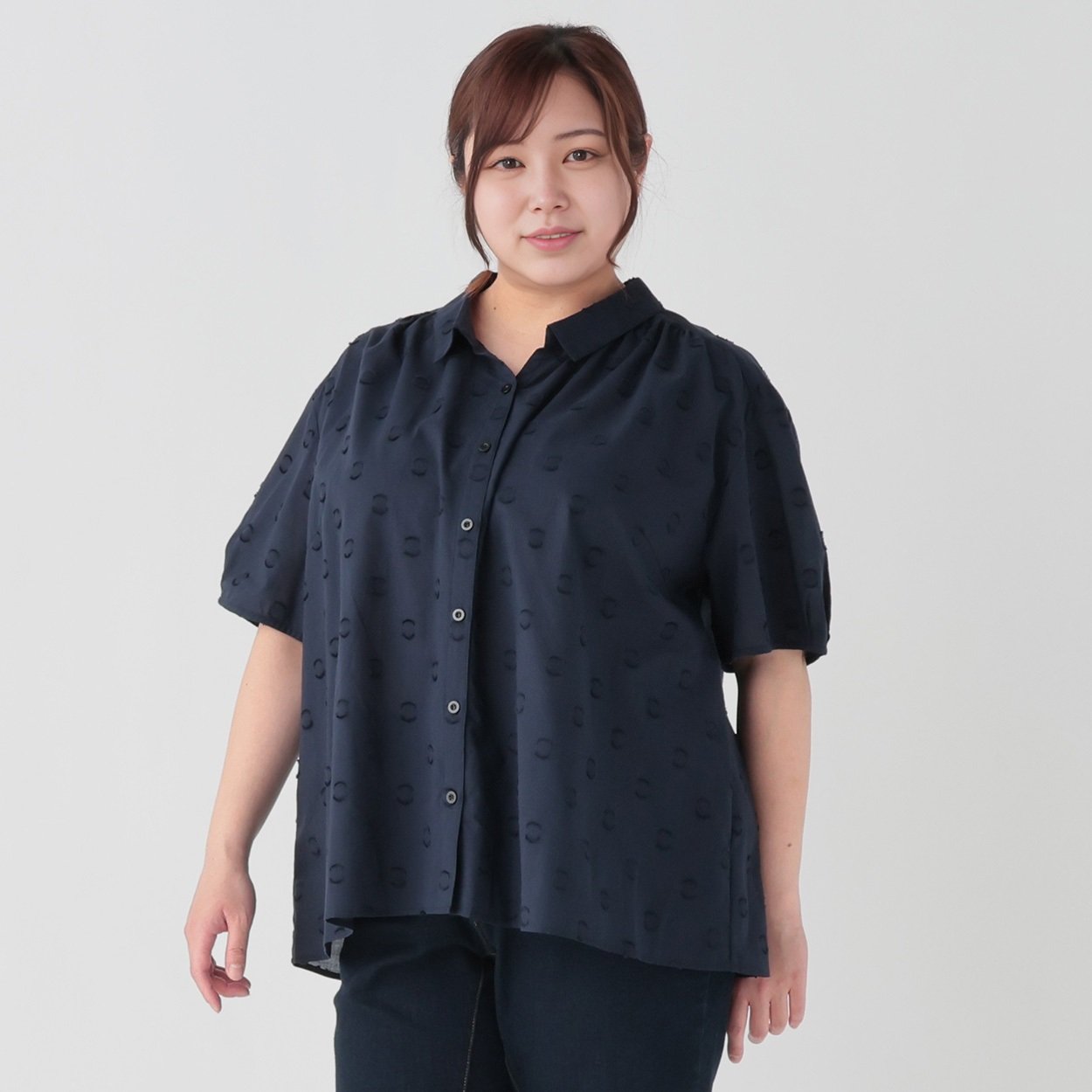 大きいサイズ！近年モデル　ICB デザインシャツ ネイビー　ゆったり　42 WEB限定カラーあり・速乾・洗える】BackSatinAmunzen バンド