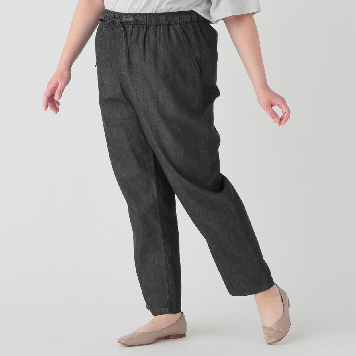 ライトオンスデニムテーパードパンツ レディス 大きいサイズ noannu(ブラック-3L)