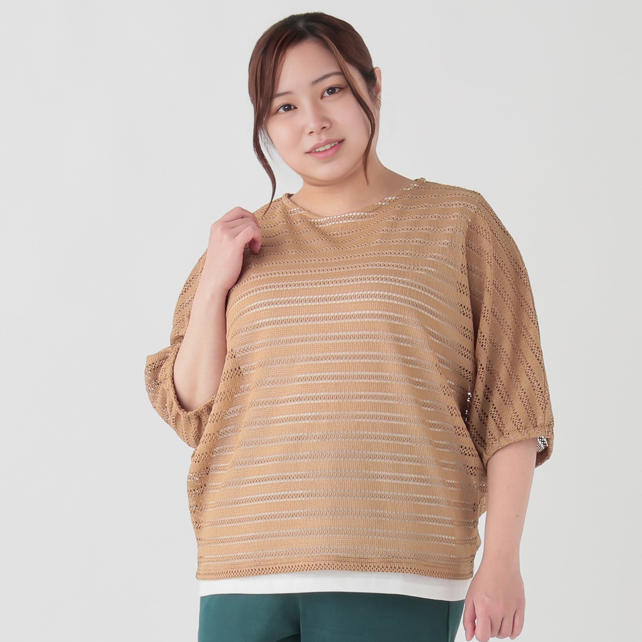 Fit me clothing*かぎ針風ドルマンフェイクプルオーバー Fit me clothing*かぎ針風ドルマンフェイクプルオーバー
