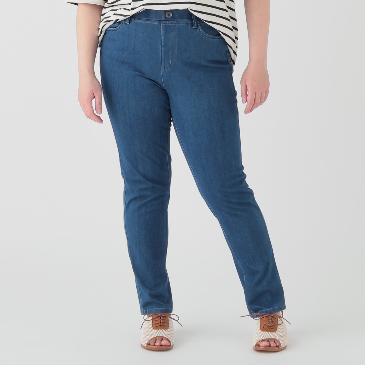 【ポイント20倍対象商品】股ずれ軽減ニットレギンスパンツ レディス 大きいサイズ noannu(ブルー-LL)