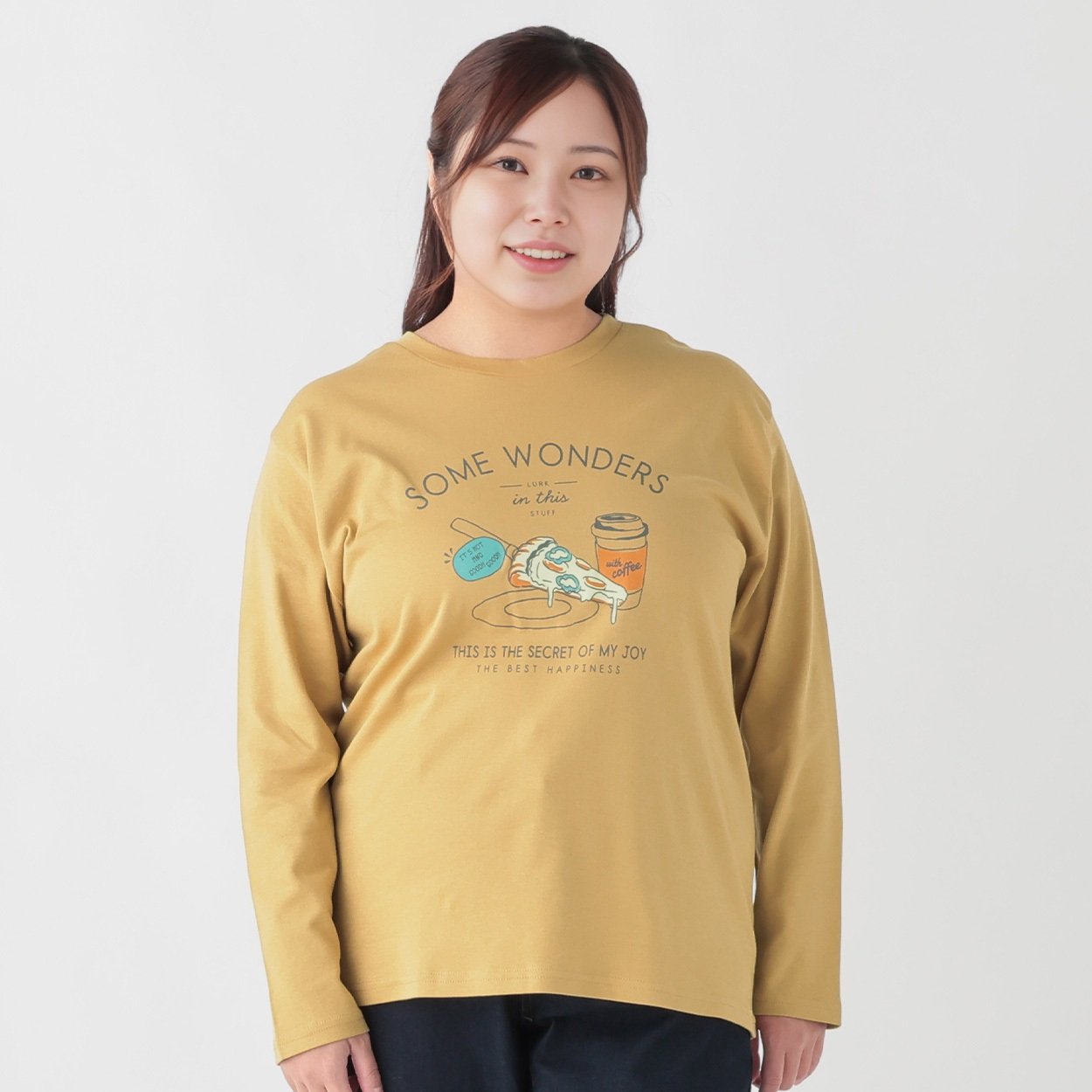 NOANOA コットンジンジャーSサイズ オーガニックコットン長袖プリントTシャツ（ピザ柄） レディス
