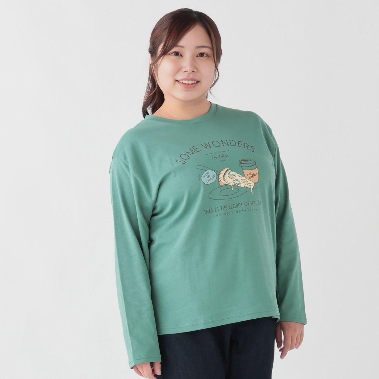 オーガニックコットン長袖プリントTシャツ（ピザ柄） レディス