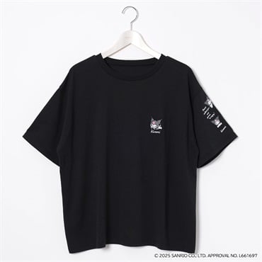 【ポイント20倍対象商品】サンリオキャラクターズコラボ マイメロディ・クロミ 袖プリントTシャツ レディス ぽっちゃりサイズのnoannu(ブラック-4L)