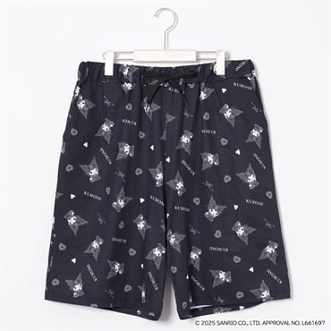 【ポイント20倍対象商品】サンリオキャラクターズコラボ マイメロディ・クロミ 総柄ハーフパンツ レディス ぽっちゃりサイズのnoannu(ブラック-4L)