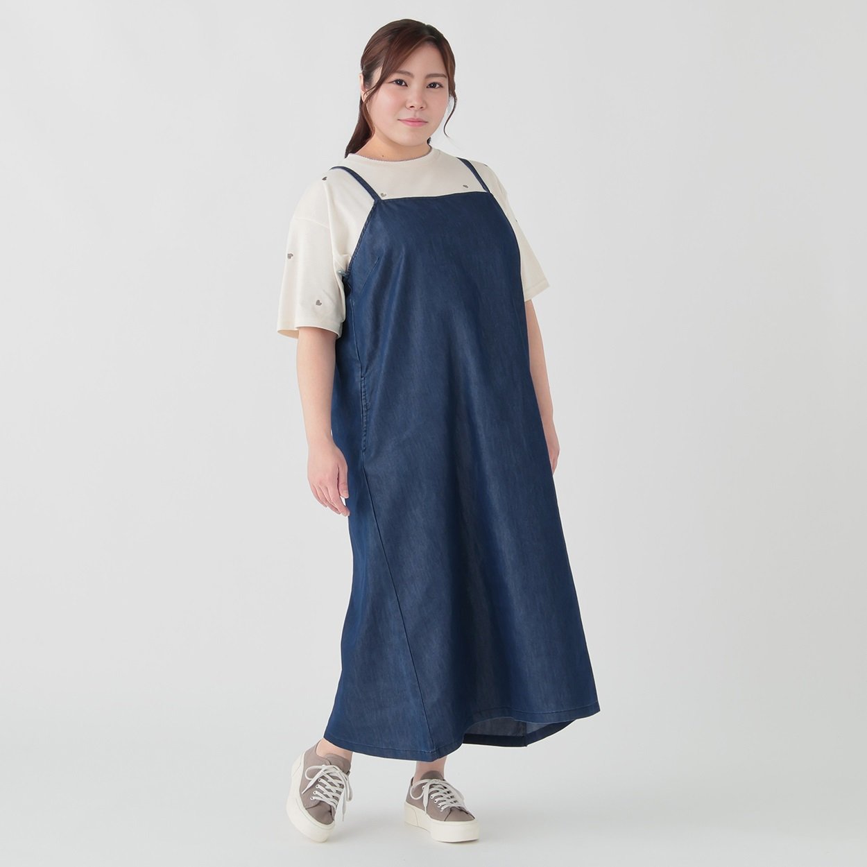 ポケット付きデニムキャミワンピース レディス ぽっちゃりサイズ