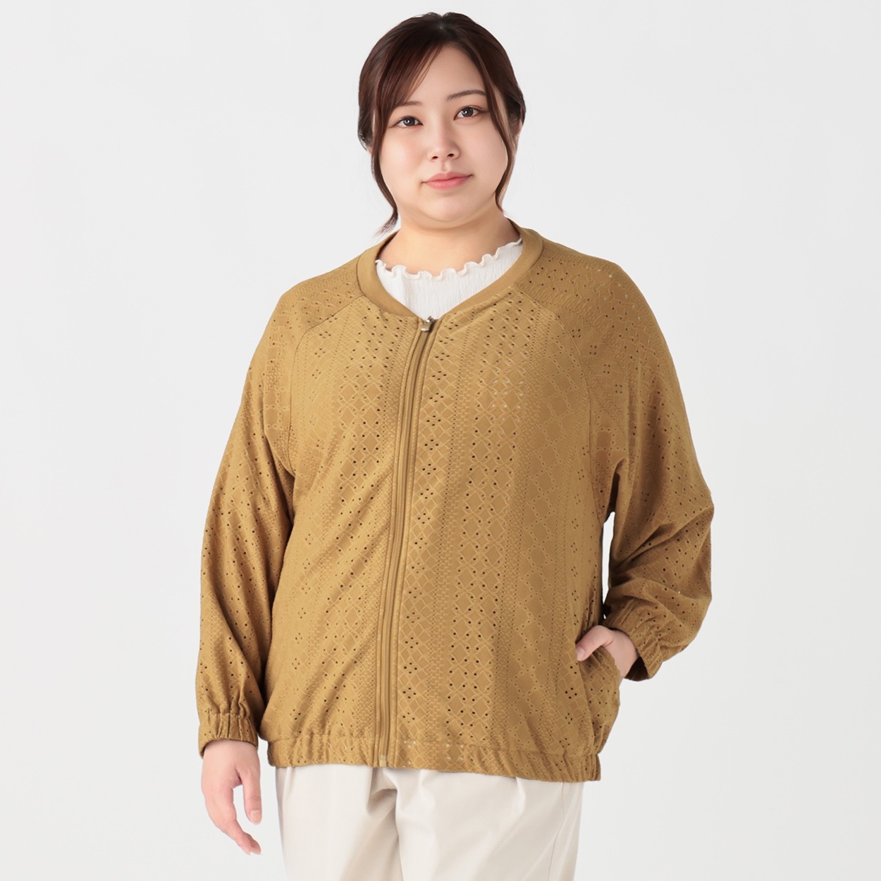 Fit me clothing*カットレースジップブルゾン レディス 大きい Fit me clothing*カットレースジップブルゾン レディス 大きい