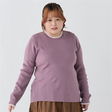 レース使いリブニットプルオーバー レディス ぽっちゃりサイズのnoannu