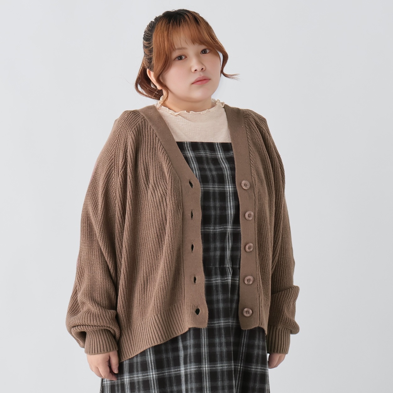 にゃんりー 片畔ゆるニットカーディガン レディス ぽっちゃりサイズのnoannu