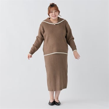 セーラー衿ニットセットアップ レディス ぽっちゃりサイズのnoannu