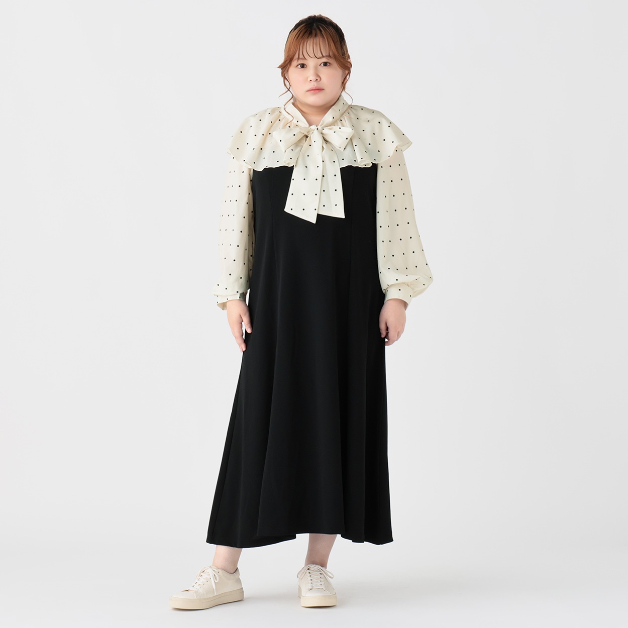 ポイント20倍対象】ラッフル襟ドッキングワンピース レディス