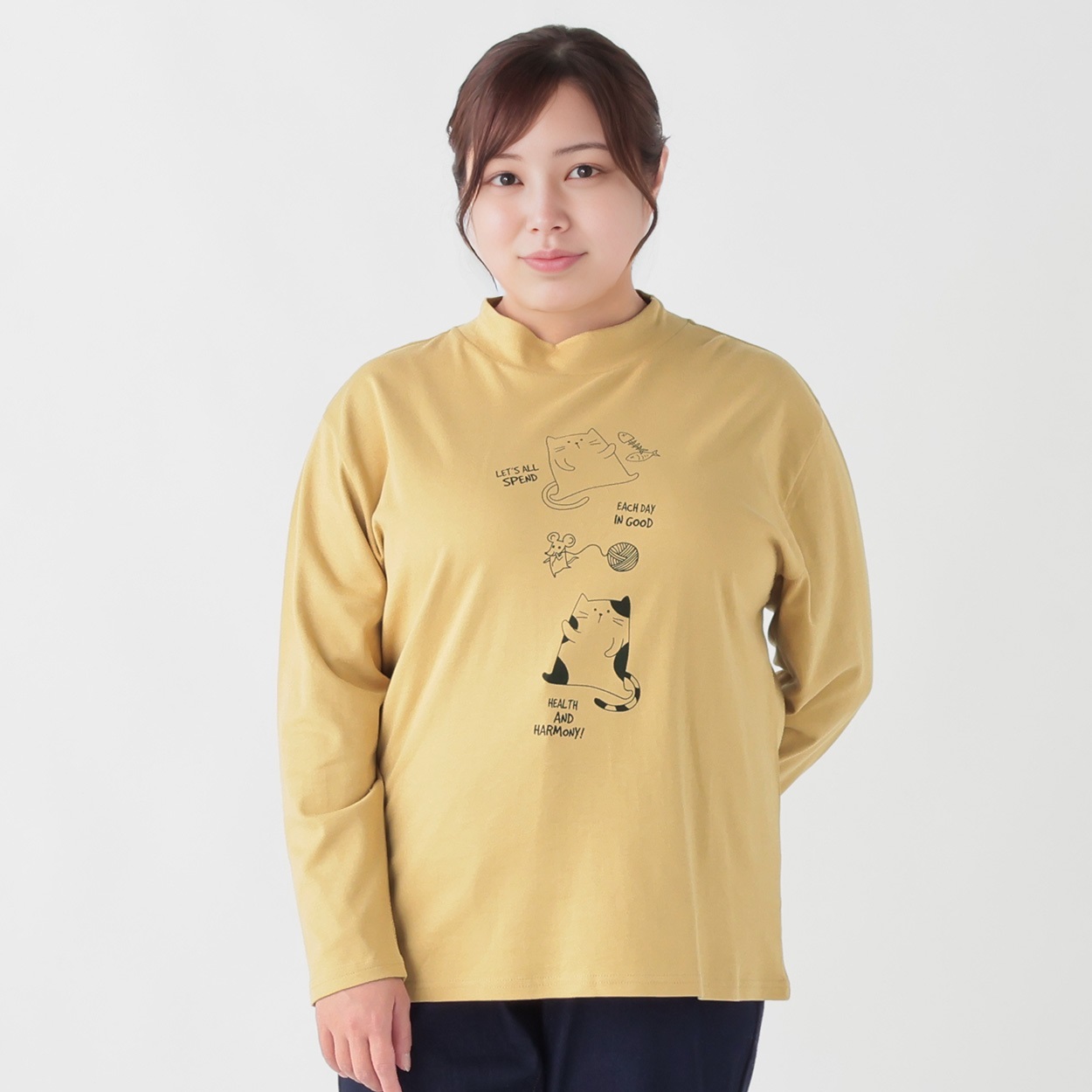 トップス Naoanrin オーガニックコットン＊ねこプリントハイネックTシャツ レディス