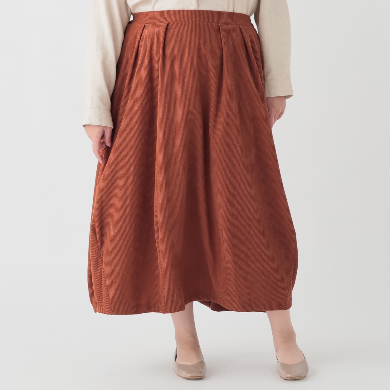 アナイ ANAYI コーデュロイフレアスカート ロング 36 ピンク