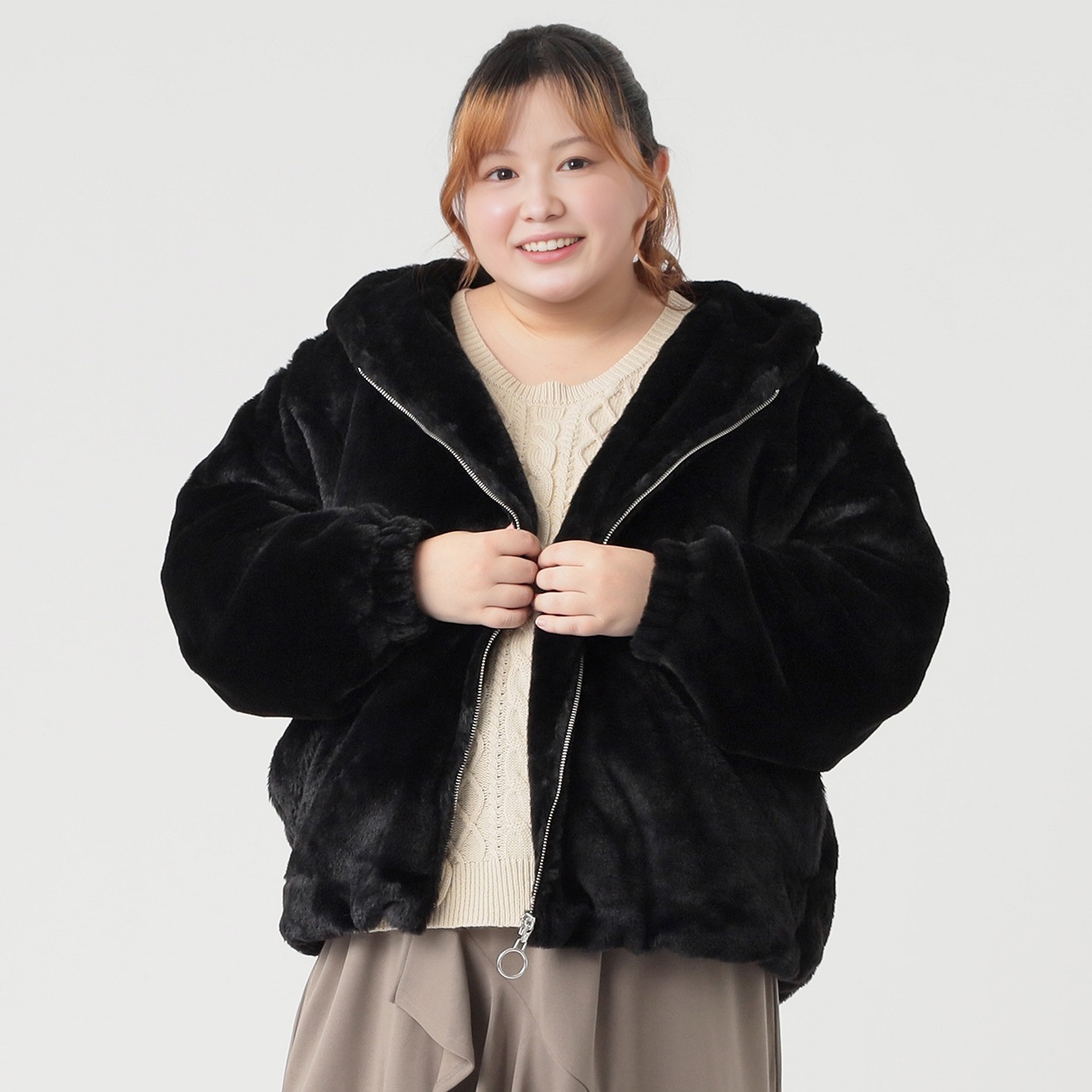フェイクファーパーカー レディス ぽっちゃりサイズのnoannu 1245835