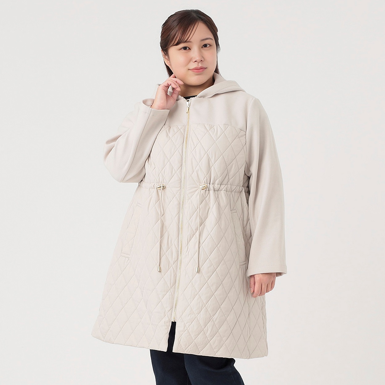 異素材切替ハイブリッドコート レディス 大きいサイズ noannu230139L