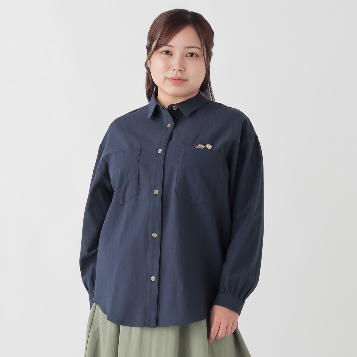 matsubara tsumugi × noannu＊ポケットねこ刺繍シャツ レディス