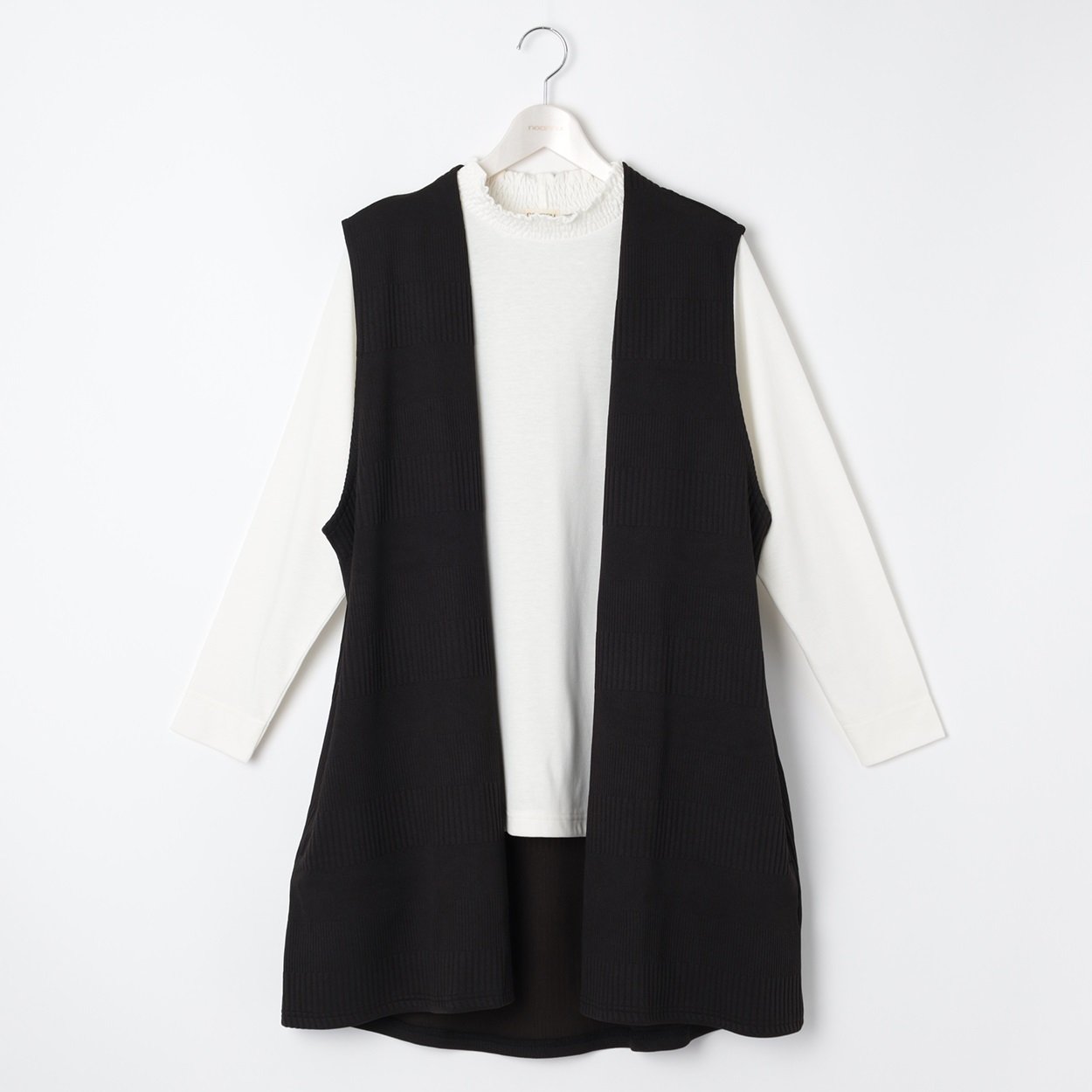 なー様　アンヌーク　ジレ フクレ柄ジレ＋衿シャーリングTシャツアンサンブル レディス 大きい