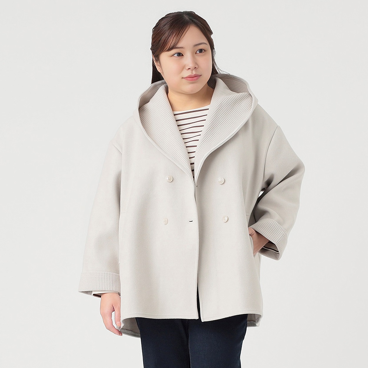 裏畔ミドル丈フードコート レディス 大きいサイズ noannu 641554