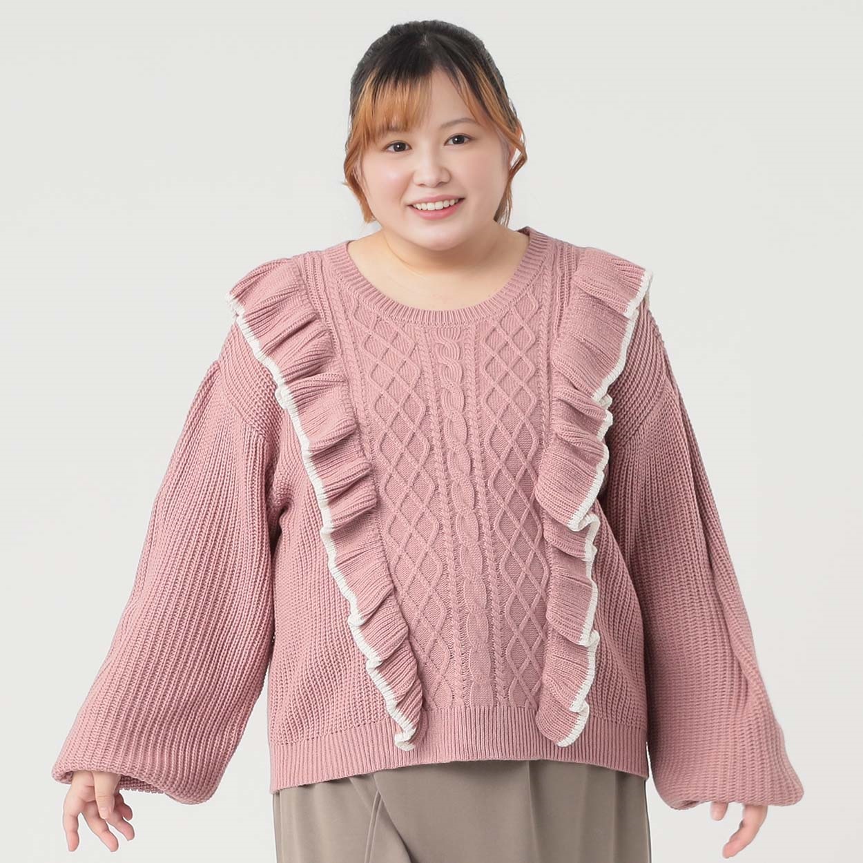 配色フリルニットプルオーバー レディス ぽっちゃりサイズのnoannu