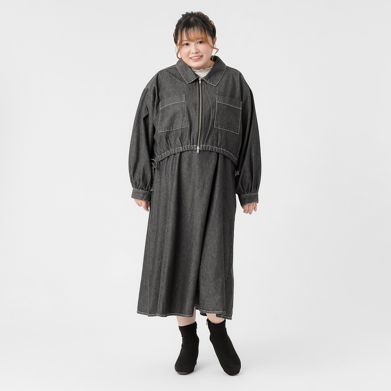 デニムシャツ＆キャミワンピースセットアップ レディス ぽっちゃり