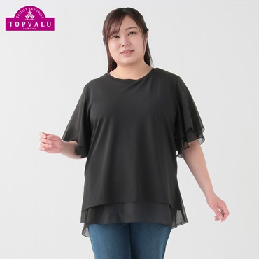 ＊TOPVALU＊シフォン使いチュニック レディス 大きいサイズ noannu TV1123A5846R(ブラック-3L)