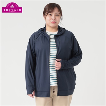 ＊TOPVALU＊ひんやりUV対策フルジップ長袖パーカ レディス 大きいサイズ noannu TV1123S5426R(ネイビー-LL)